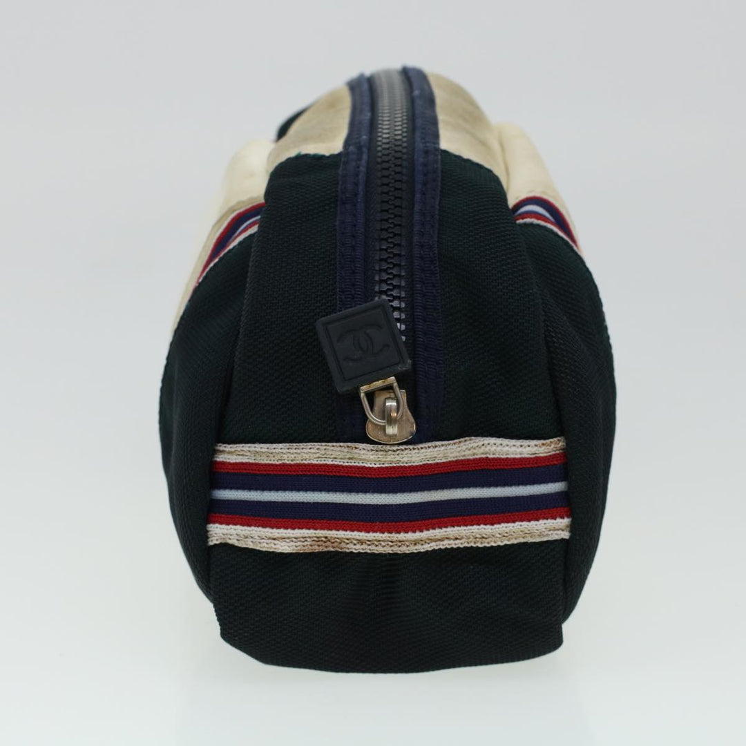 Top Quality Chanel Clutch Bag Canvas White Navy CC Auth bs5370