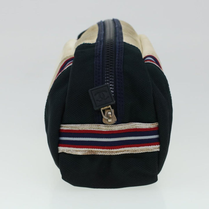 Top Quality Chanel Clutch Bag Canvas White Navy CC Auth bs5370