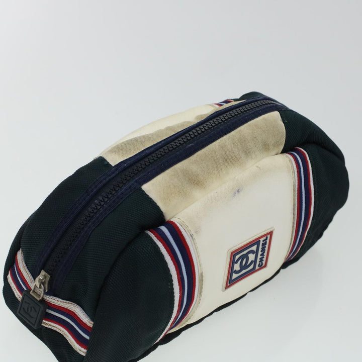 Top Quality Chanel Clutch Bag Canvas White Navy CC Auth bs5370