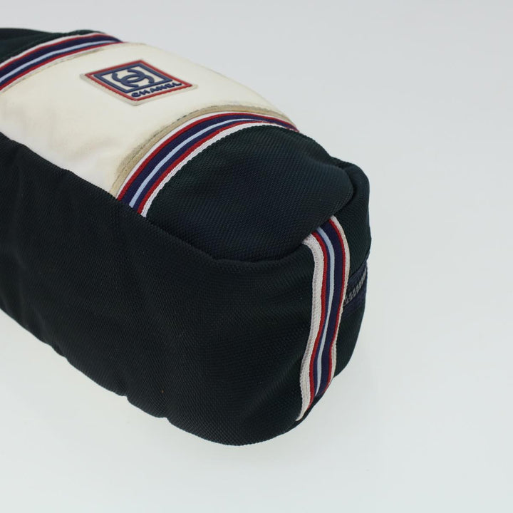 Top Quality Chanel Clutch Bag Canvas White Navy CC Auth bs5370