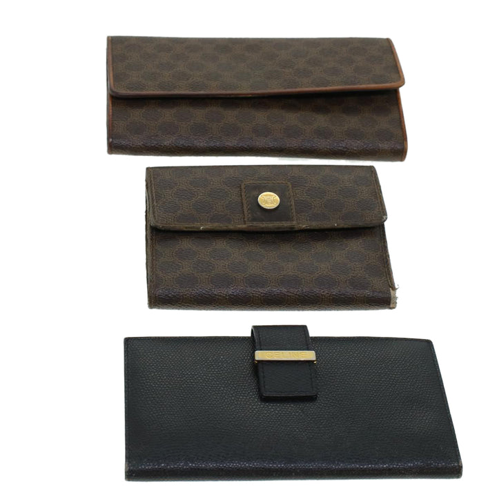 Celine Macadam Canvas Wallet PVC Leather 3Set Brown Black  5381