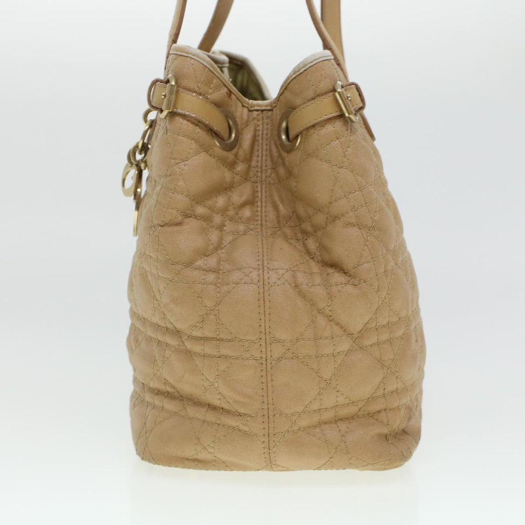 CHRISTIAN Dior Lady Dior Canage Tote Bag Coated Canvas Beige Auth bs5870