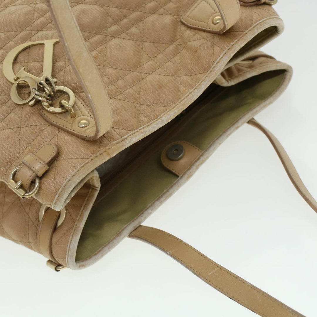 CHRISTIAN Dior Lady Dior Canage Tote Bag Coated Canvas Beige Auth bs5870