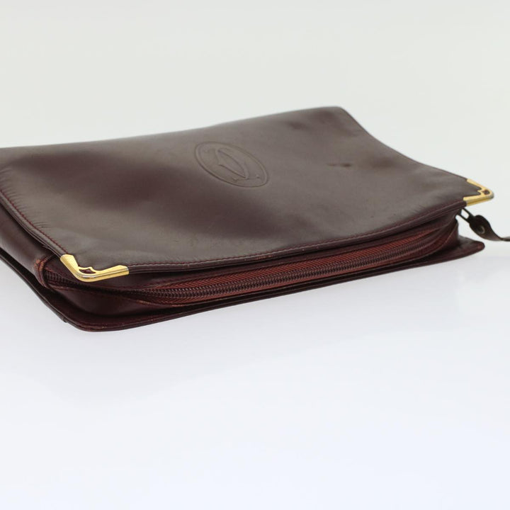 Celine Cartier Macadam Canvas Clutch Bag Leather 3Set Wine Red Brown  6276