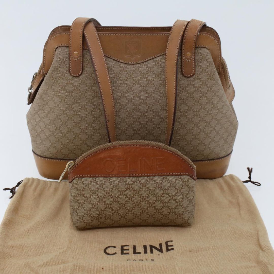 Celine Macadam Canvas Pouch Shoulder Bag 2Set Beige  6571