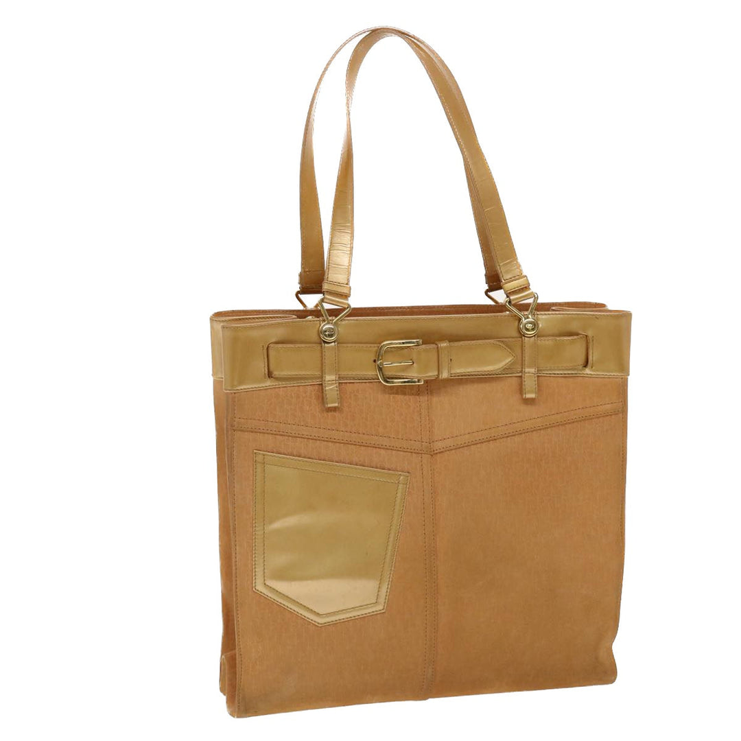CHRISTIAN Top quality Dior Trotter Canvas Tote Bag Beige Auth bs6841