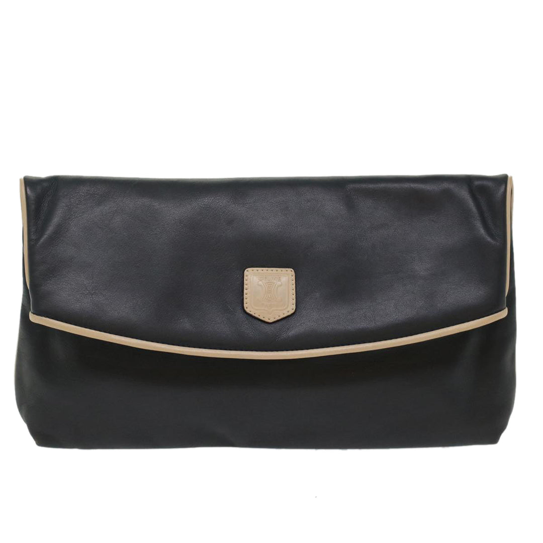 Celine Clutch Bag Leather Navy  6874