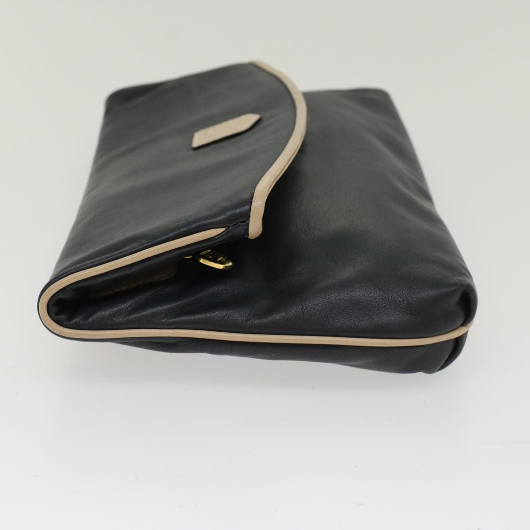 Celine Clutch Bag Leather Navy  6874