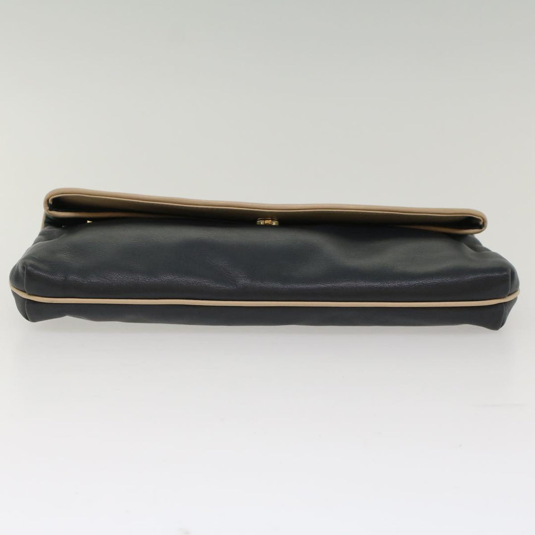Celine Clutch Bag Leather Navy  6874