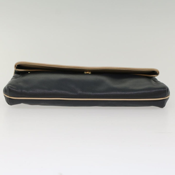 Celine Clutch Bag Leather Navy  6874