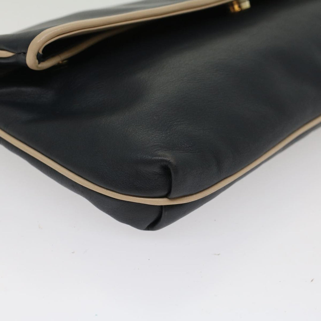 Celine Clutch Bag Leather Navy  6874