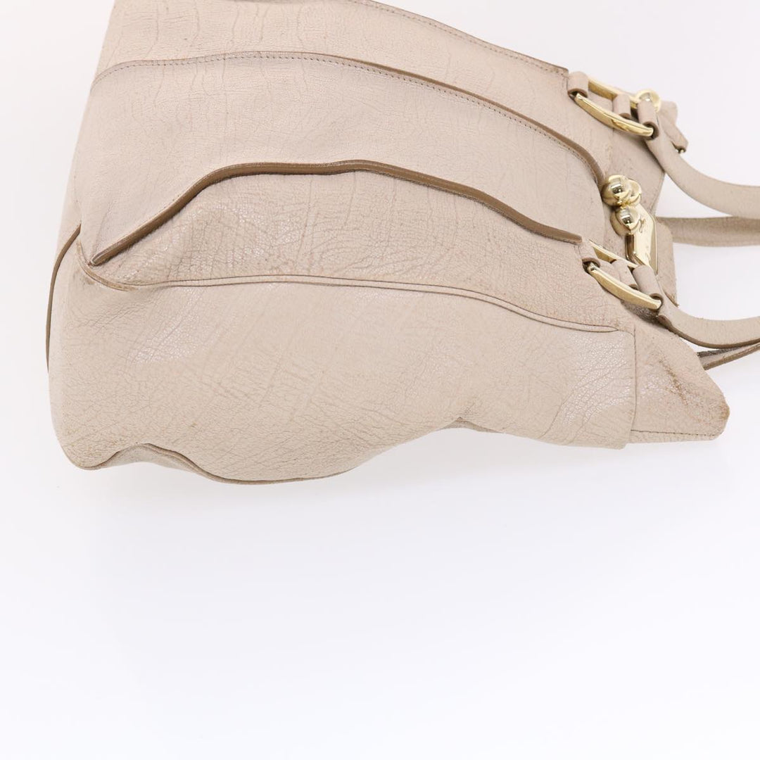 Celine Shoulder Bag Leather Beige  6966