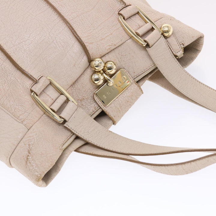 Celine Shoulder Bag Leather Beige  6966