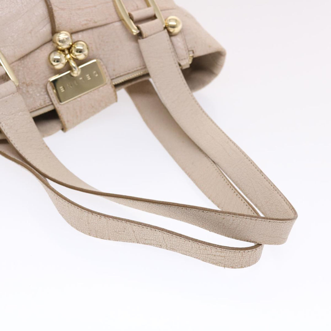 Celine Shoulder Bag Leather Beige  6966