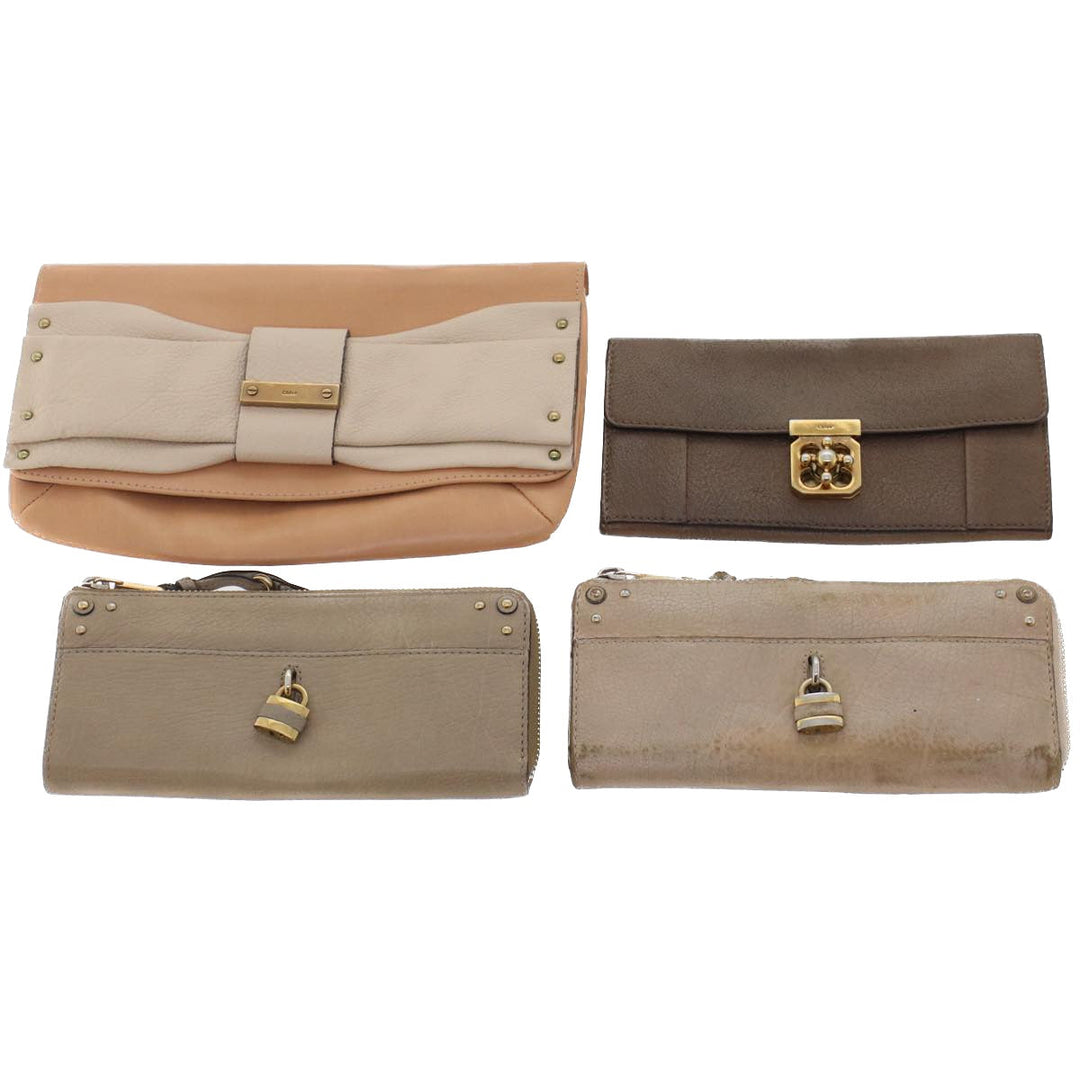 Chloe Wallet Leather 4Set Beige Brown bs7056