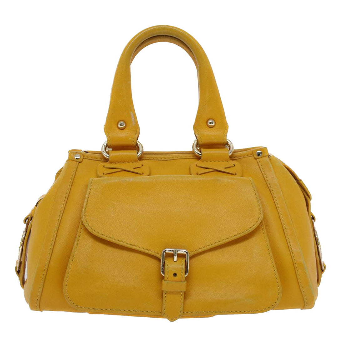 Celine Hand Bag Leather Yellow  7391