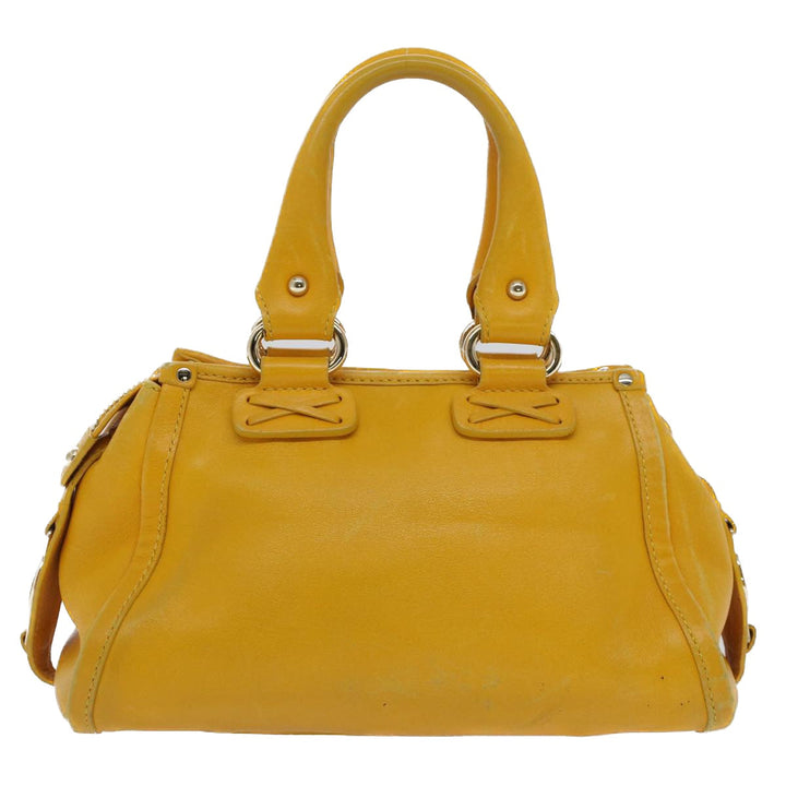 Celine Hand Bag Leather Yellow  7391