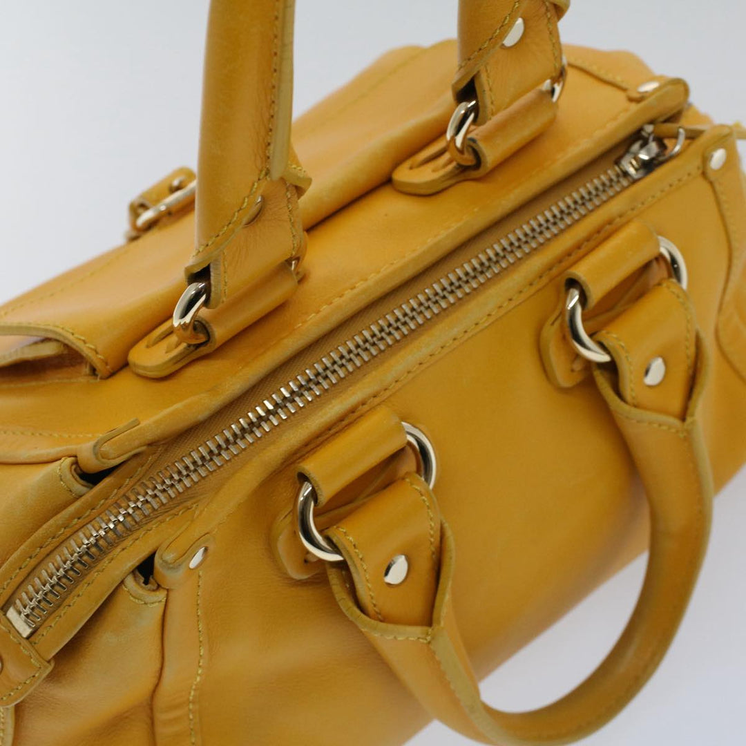 Celine Hand Bag Leather Yellow  7391