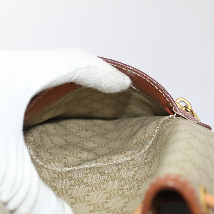 Celine Macadam Canvas Shoulder Bag PVC Leather Beige Brown  7489