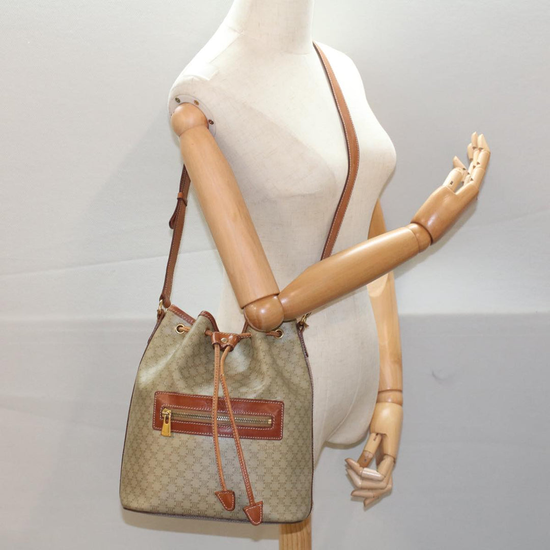 Celine Macadam Canvas Shoulder Bag PVC Leather Beige Brown  7489