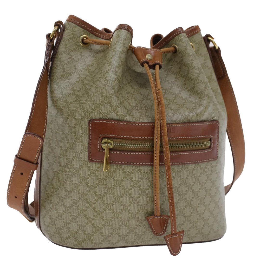 Celine Macadam Canvas Shoulder Bag PVC Leather Beige Brown  7489