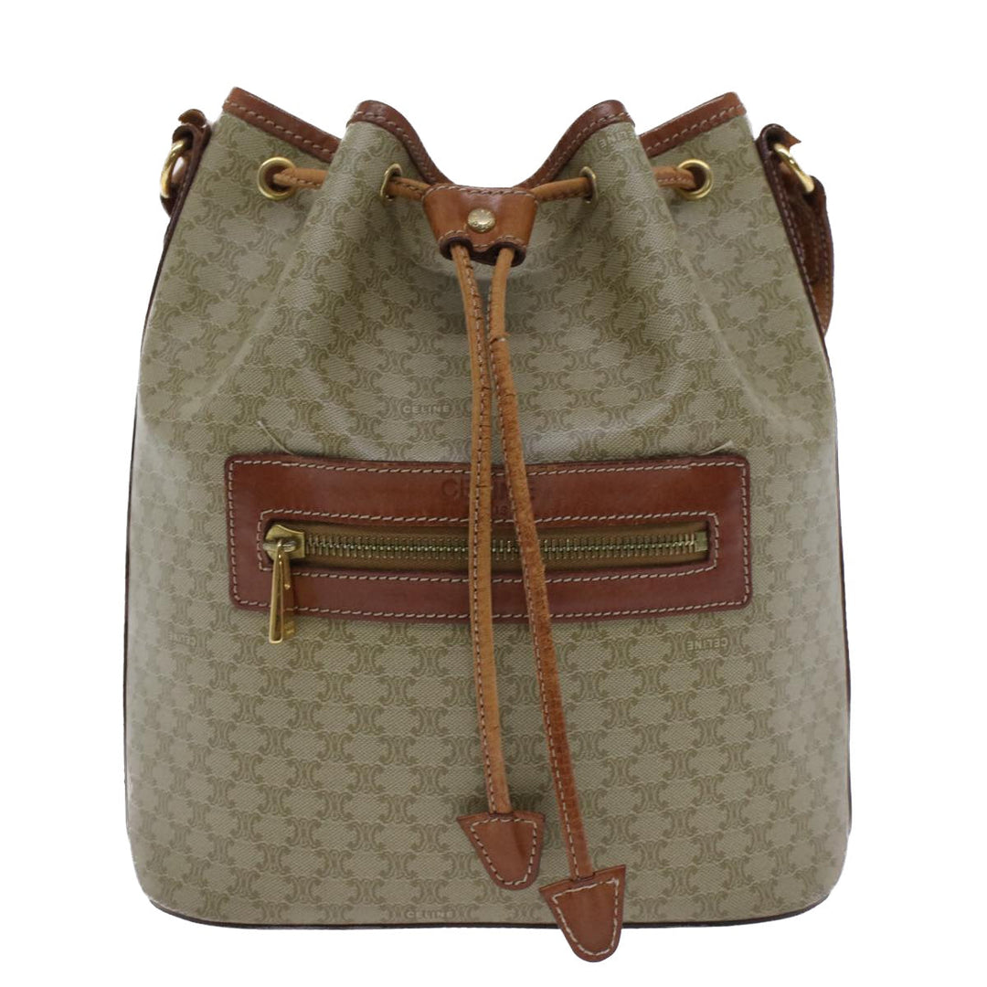 Celine Macadam Canvas Shoulder Bag PVC Leather Beige Brown  7489