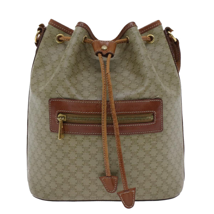Celine Macadam Canvas Shoulder Bag PVC Leather Beige Brown  7489