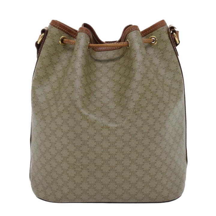 Celine Macadam Canvas Shoulder Bag PVC Leather Beige Brown  7489