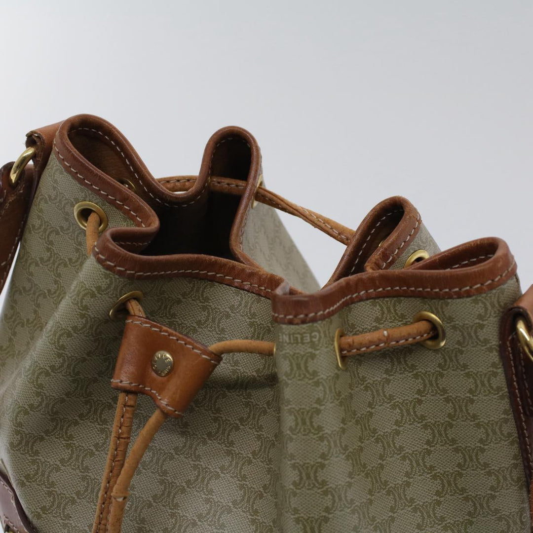 Celine Macadam Canvas Shoulder Bag PVC Leather Beige Brown  7489