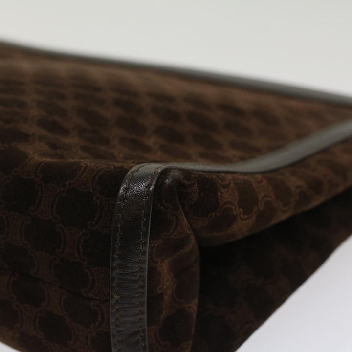 Celine Macadam Canvas Clutch Bag Leather Brown Auth bs7545