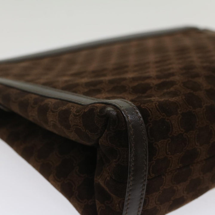Celine Macadam Canvas Clutch Bag Leather Brown Auth bs7545