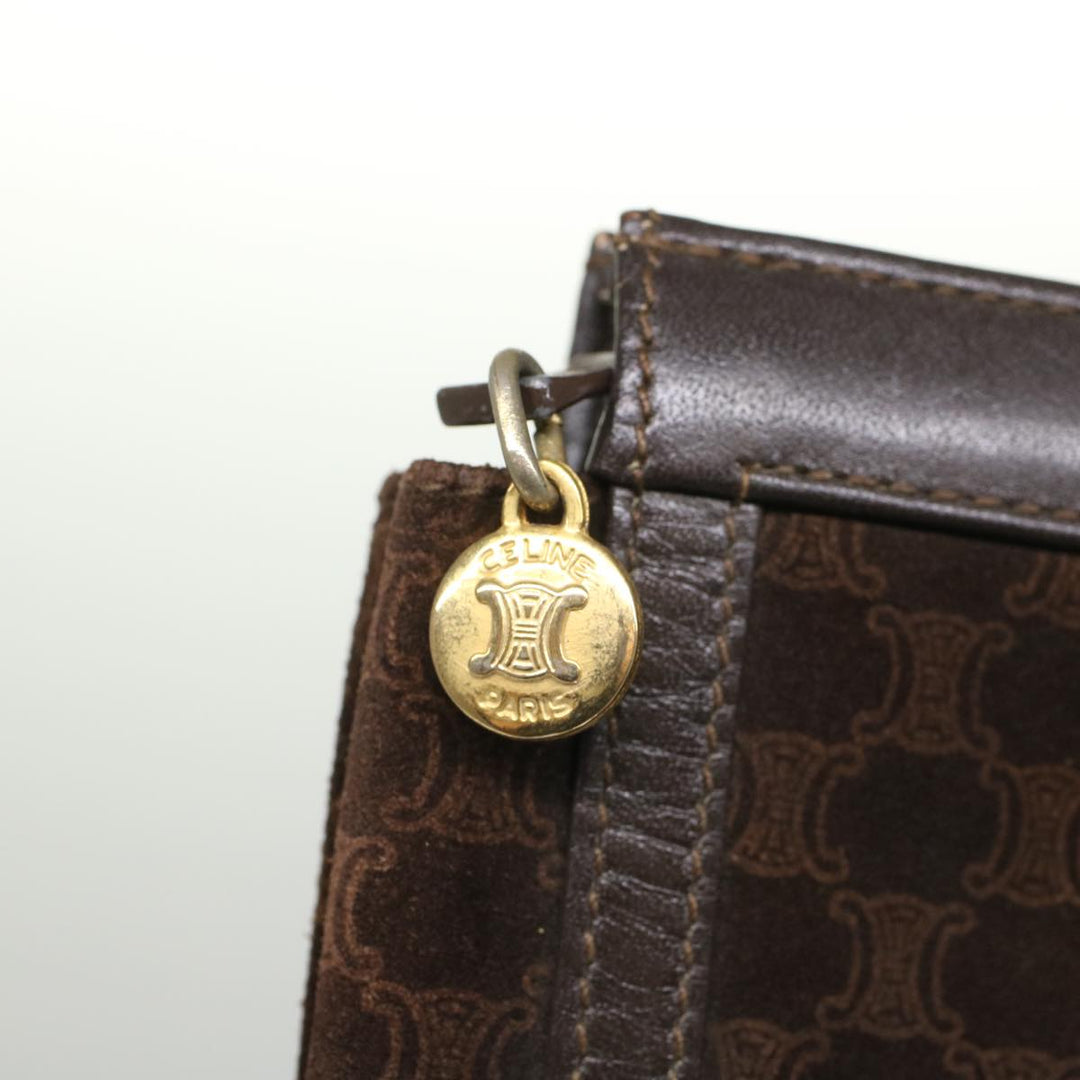 Celine Macadam Canvas Clutch Bag Leather Brown Auth bs7545
