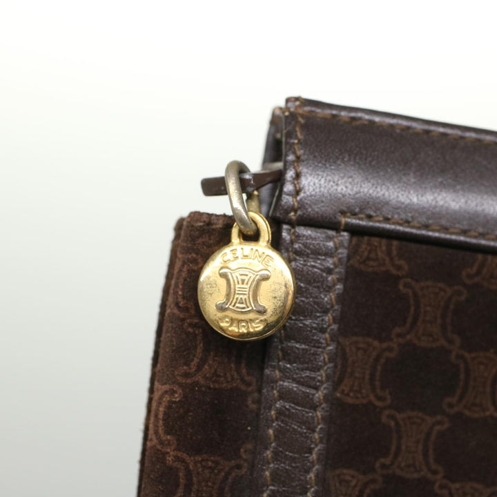 Celine Macadam Canvas Clutch Bag Leather Brown Auth bs7545