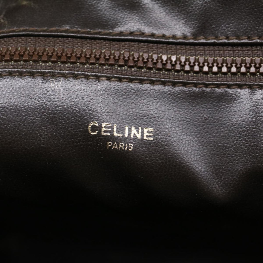 Celine Macadam Canvas Clutch Bag Leather Brown Auth bs7545