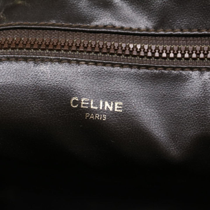 Celine Macadam Canvas Clutch Bag Leather Brown Auth bs7545