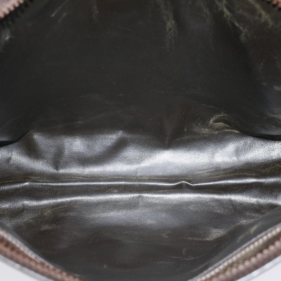 Celine Macadam Canvas Clutch Bag Leather Brown Auth bs7545