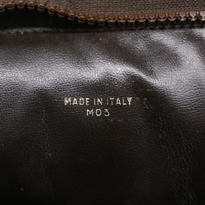 Celine Macadam Canvas Clutch Bag Leather Brown Auth bs7545