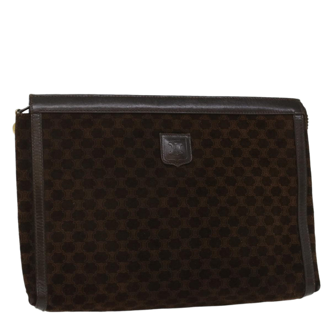 Celine Macadam Canvas Clutch Bag Leather Brown Auth bs7545