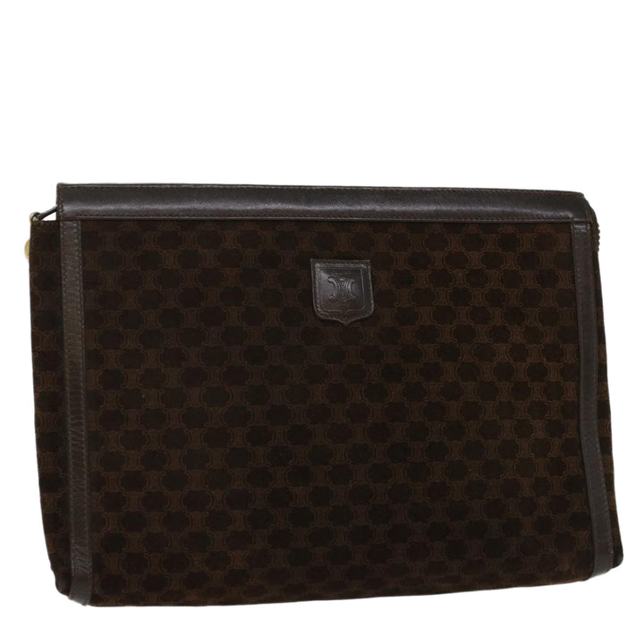 Celine Macadam Canvas Clutch Bag Leather Brown Auth bs7545