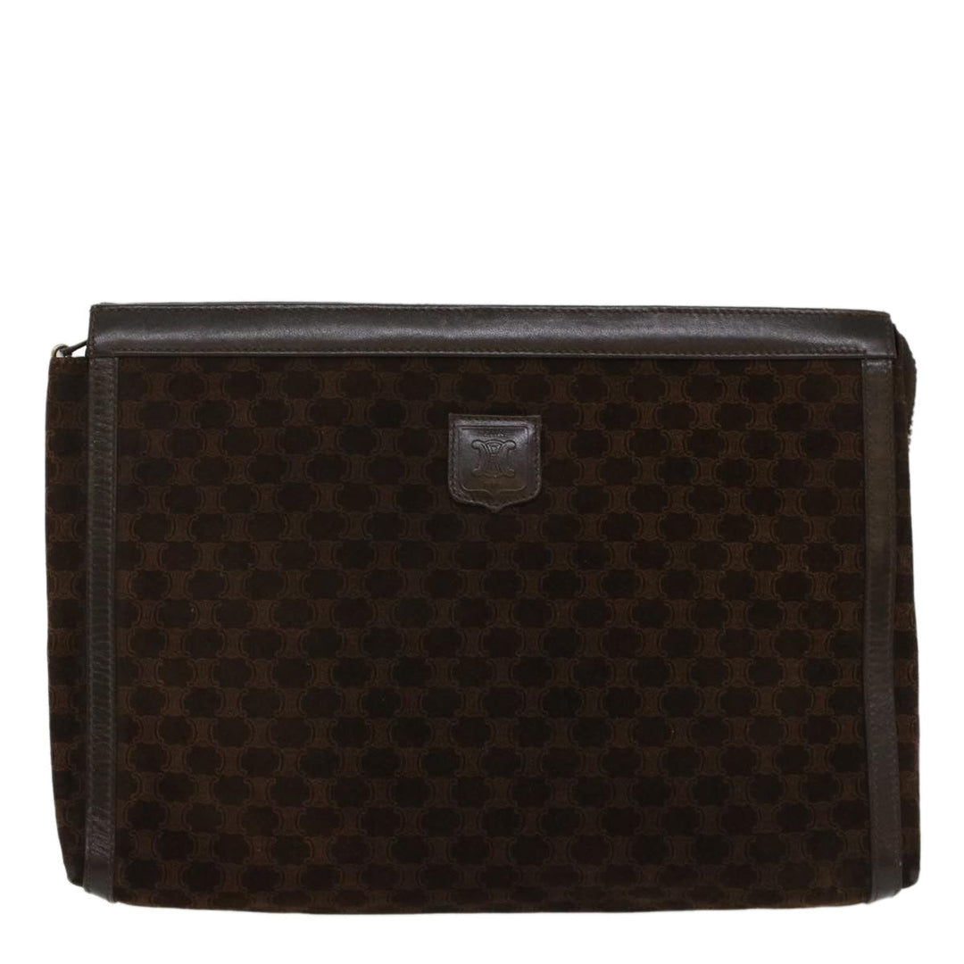 Celine Macadam Canvas Clutch Bag Leather Brown Auth bs7545