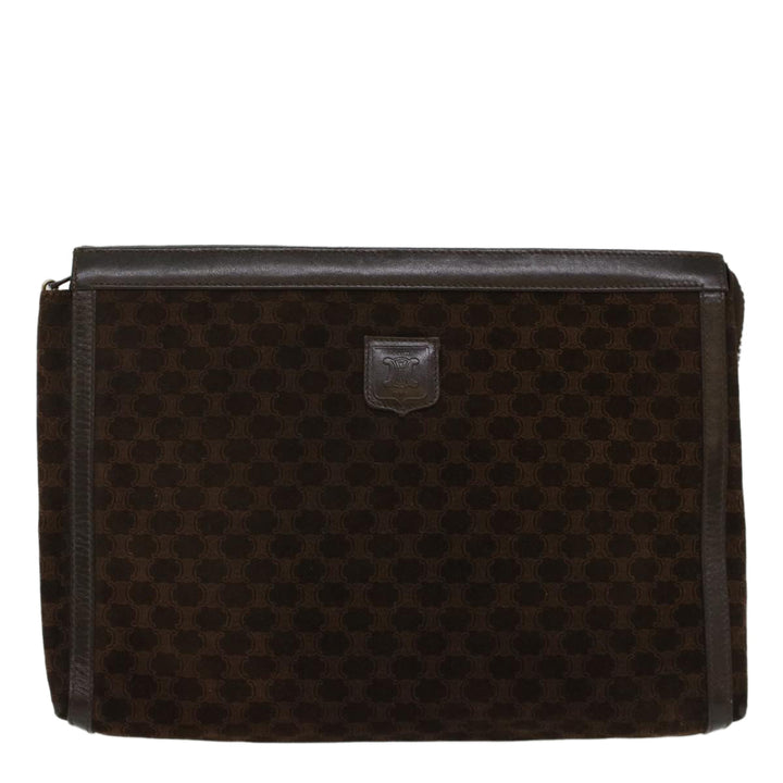 Celine Macadam Canvas Clutch Bag Leather Brown Auth bs7545