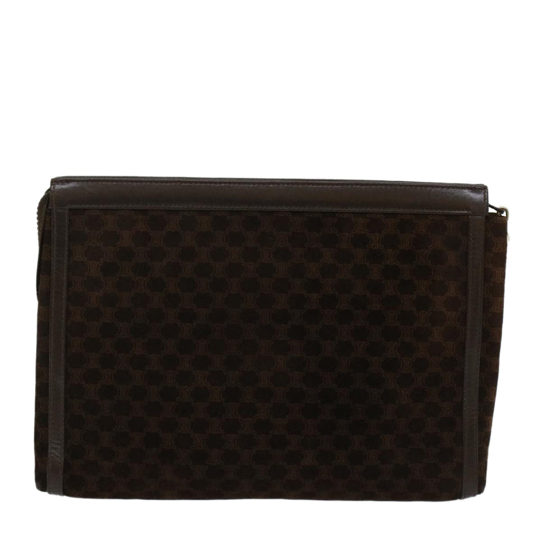 Celine Macadam Canvas Clutch Bag Leather Brown Auth bs7545