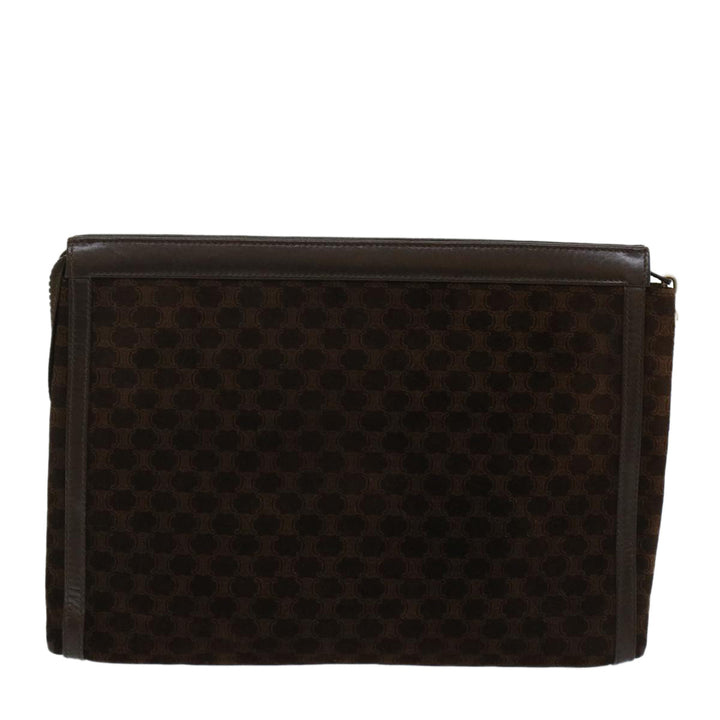 Celine Macadam Canvas Clutch Bag Leather Brown Auth bs7545