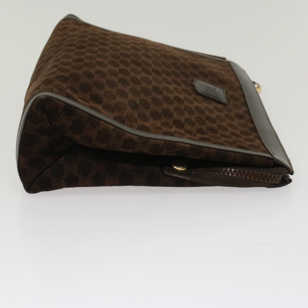 Celine Macadam Canvas Clutch Bag Leather Brown Auth bs7545