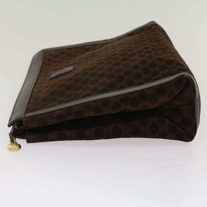 Celine Macadam Canvas Clutch Bag Leather Brown Auth bs7545