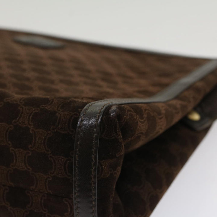 Celine Macadam Canvas Clutch Bag Leather Brown Auth bs7545