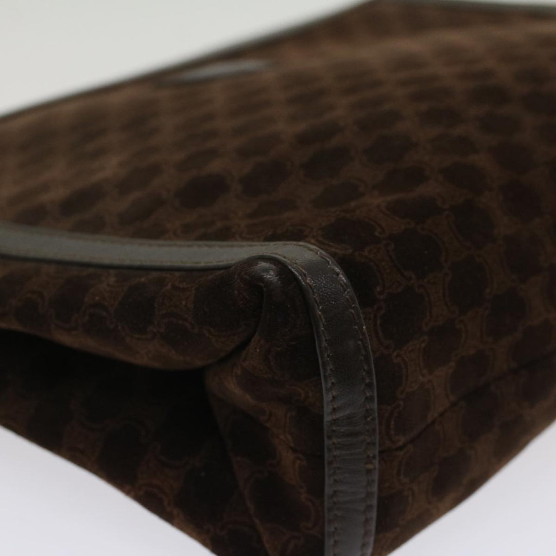 Celine Macadam Canvas Clutch Bag Leather Brown Auth bs7545