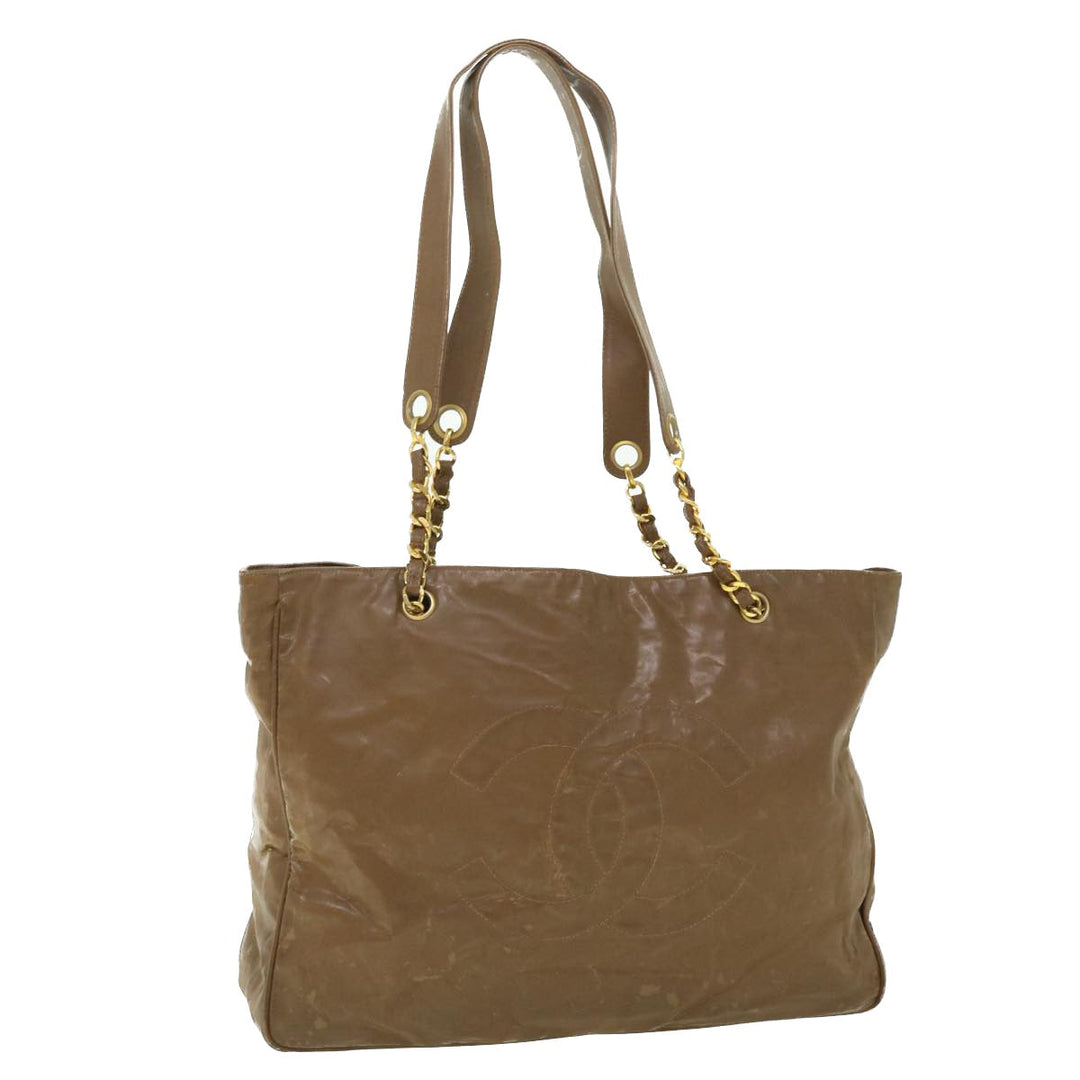 Top Quality Chanel Chain Shoulder Bag Patent leather Brown CC Auth bs7578