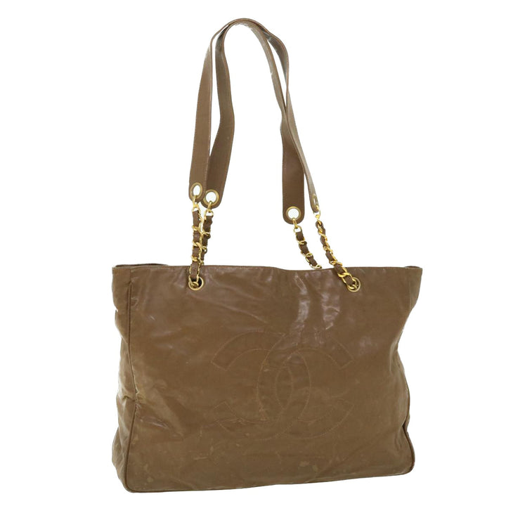 Top Quality Chanel Chain Shoulder Bag Patent leather Brown CC Auth bs7578