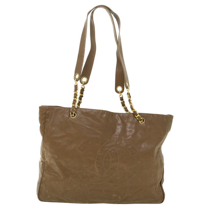 Top Quality Chanel Chain Shoulder Bag Patent leather Brown CC Auth bs7578